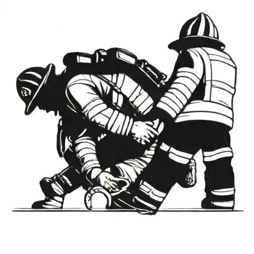 Firefighter With Son Holding Hands