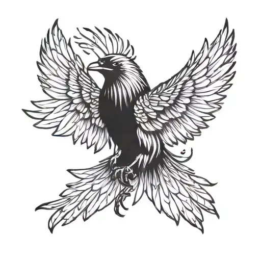 Black Crow With Wings Spread Out