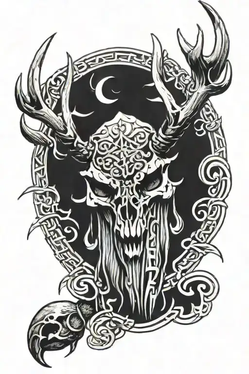Viking Runic Symbols With An Elk Skull