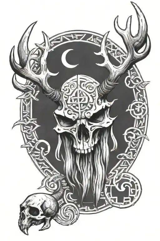Viking Runic Symbols With An Elk Skull