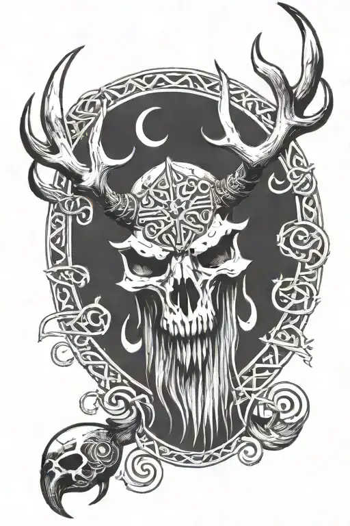 Viking Runic Symbols With An Elk Skull