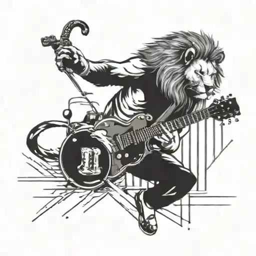 A Lion Playing A Guitar On A Football Field