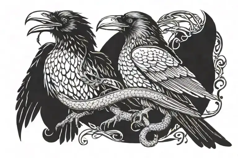 Black Raven Carrying A Snake In Its Paws