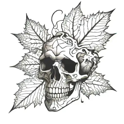 Skull Merged With A Maple Leaf In A Surreal And Abstract Design