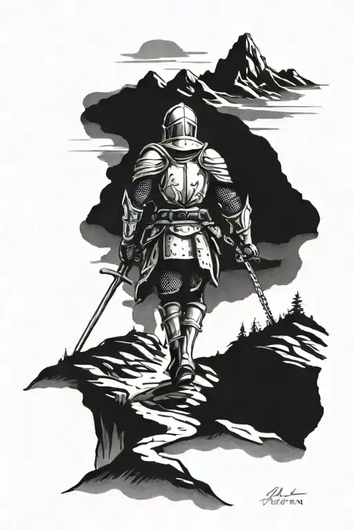 Knight Walking Down A Mountain Path
