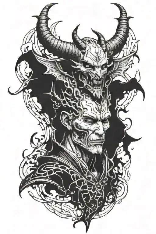Create A Blackwork Tattoo Of A Demonic Figure Inspired By Your Love For Demonic Stuff
