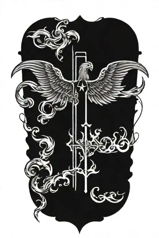 Phoenix Rising From Flames And A Prominent Cross And Words Dona Nobis Pacem In Gothic Letters