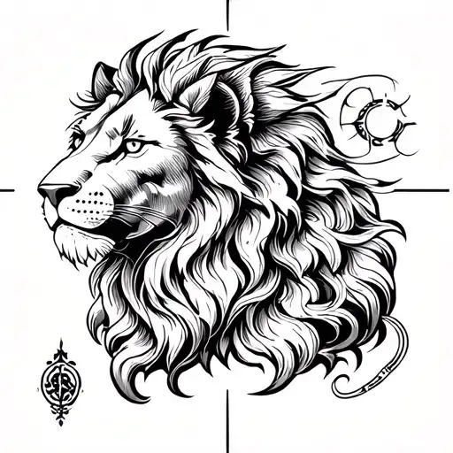Zodiac Leo Sign Woodcut Style