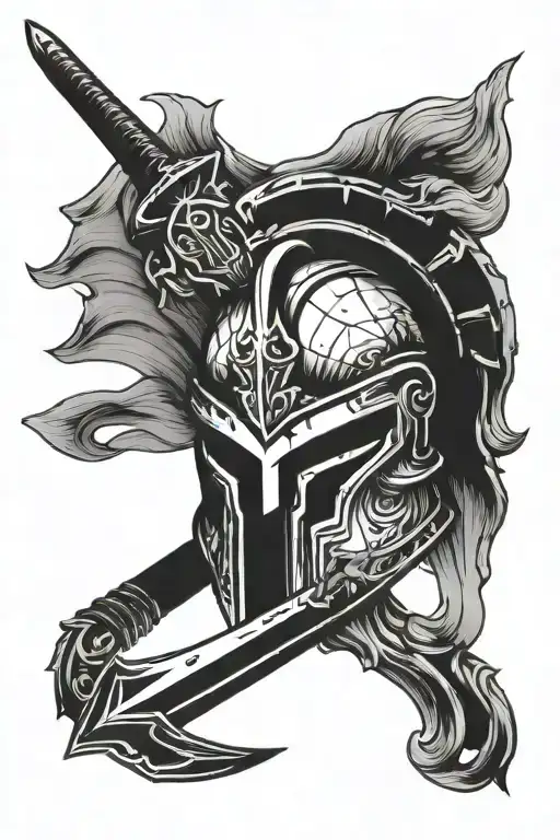 Spartan Helmet With A Sword Going Thru