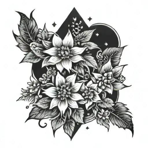 Flowers Stars Moon And A