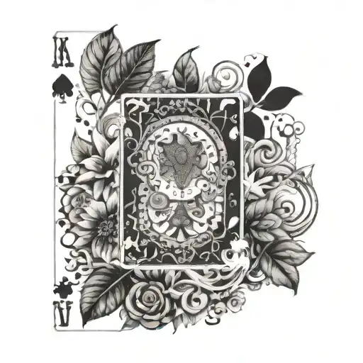 A Playing Card Design With Intricate Details Representing Different Elements Of Nature And Music