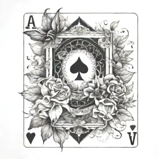 A Playing Card Design With Intricate Details Representing Different Elements Of Nature And Music