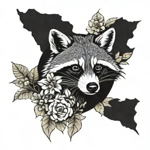 Raccoon And Wolf Surrounded By Flowers