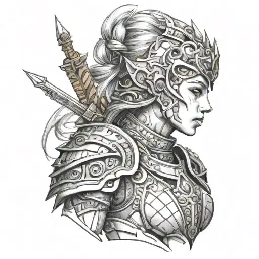 Female Warrior Adorned In Intricate Armor Ready For Combat