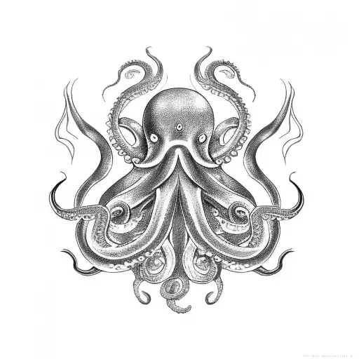 Octopus With Dragon And Flames