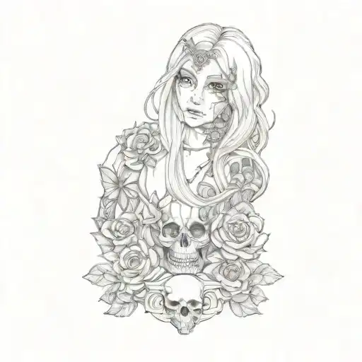 A Girl With Long Hair And A Skull