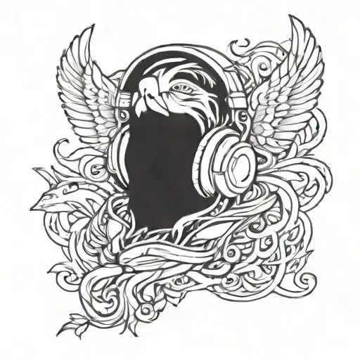 A Tattoo Of A Mystical Animal With A Hidden Anime Character Listening To Music On Headphones
