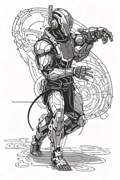 A Futuristic Cyborg Warrior Practicing Martial Arts In A Virtual Reality World