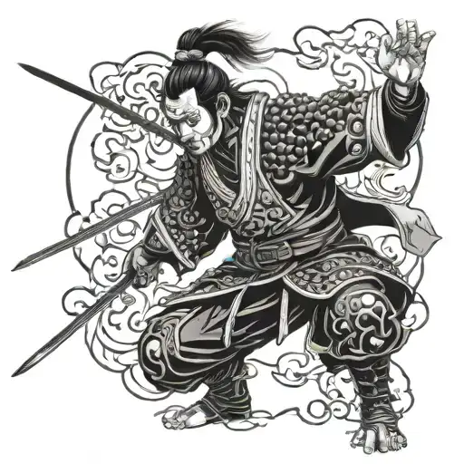 Samurai With Fire Going From His Hands Reaching