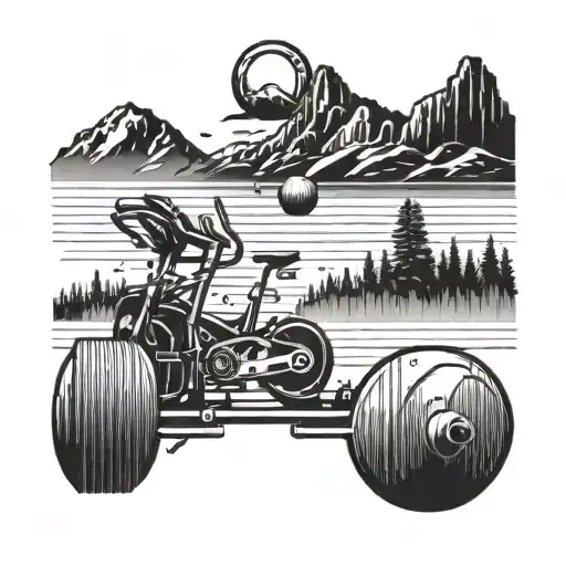 A Binary Code Pattern Incorporating Gym Equipment And Mountain Silhouettes