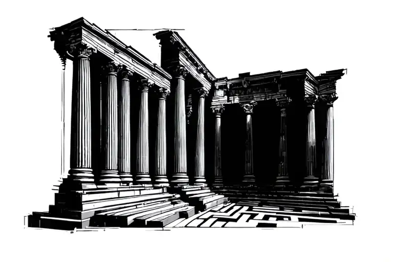 4 Roman Columns With Black And White Maze In Between Them