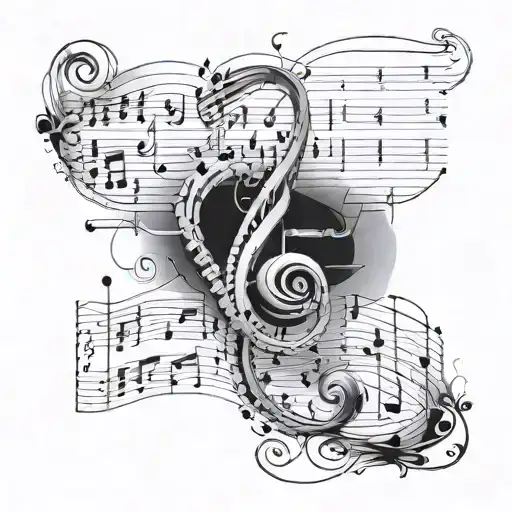 A Detailed Blackwork Tattoo Of A Music Sheet With A Hidden Message In The Notes