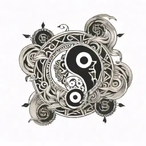 A Yin-yang Symbol Made Of Intertwined Dollar Bills And Coins