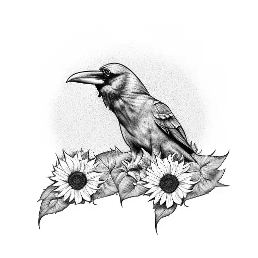 Three Ravens Whit A Sunflower