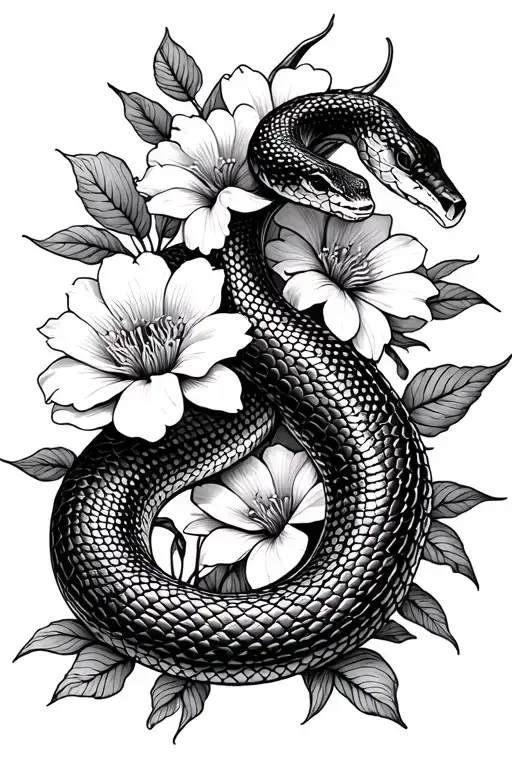 Snake In Flowers