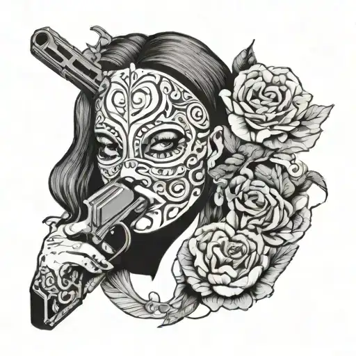 Woman Mask And Gun