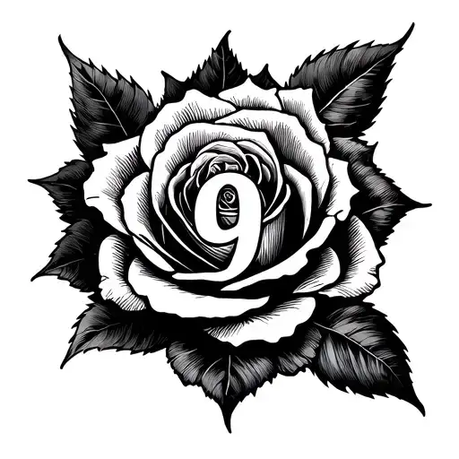Rose With Number 9 Inside It In The Centre