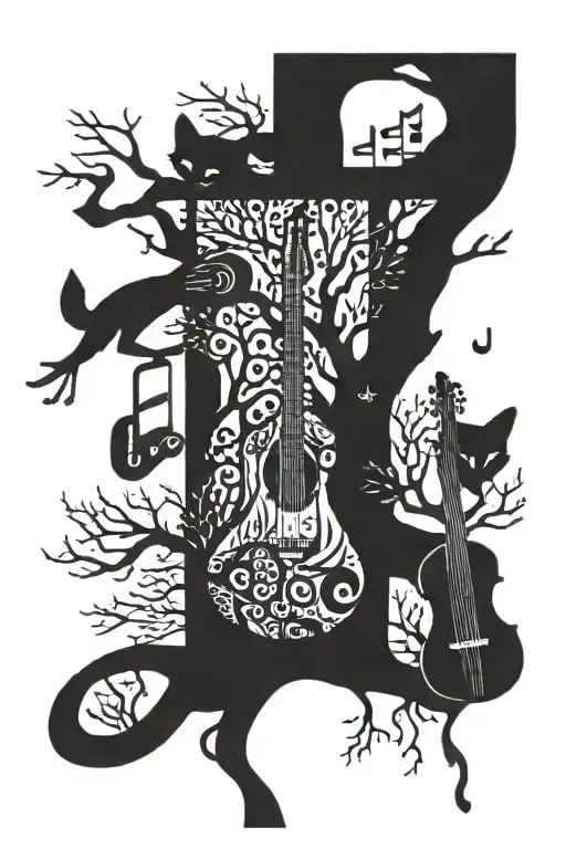 A Tree Made Of Musical Instruments With Foxes Playing Them