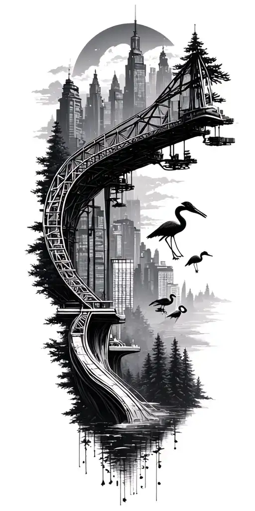 Cityscape With Cranes Transitions Into A Forest Scene