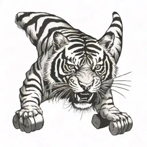 A Fierce Tiger Doing A Workout Or Lifting Weights