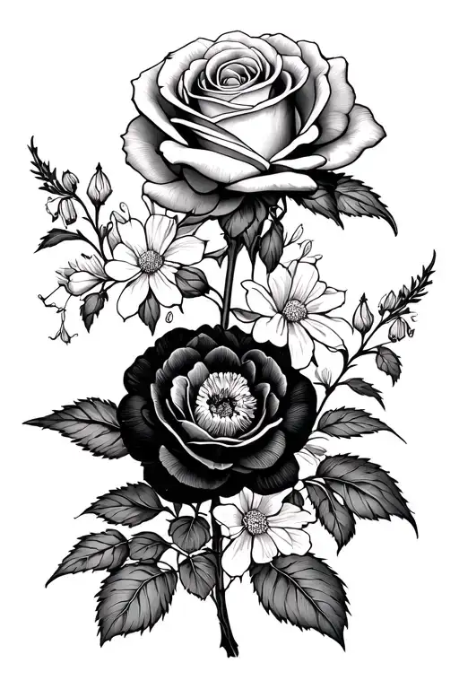 Rose And Larkspur And Carnations Intertwined