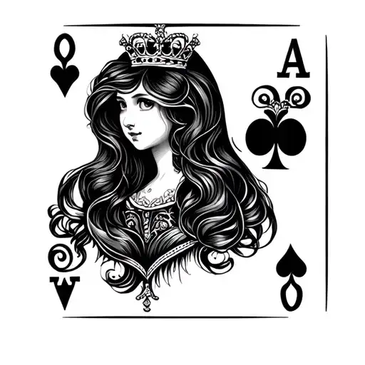 An Elegant Queen Of Spades 8 Tattoo A Little Girl Symbol Woman's Hair Is Blunt And Straight