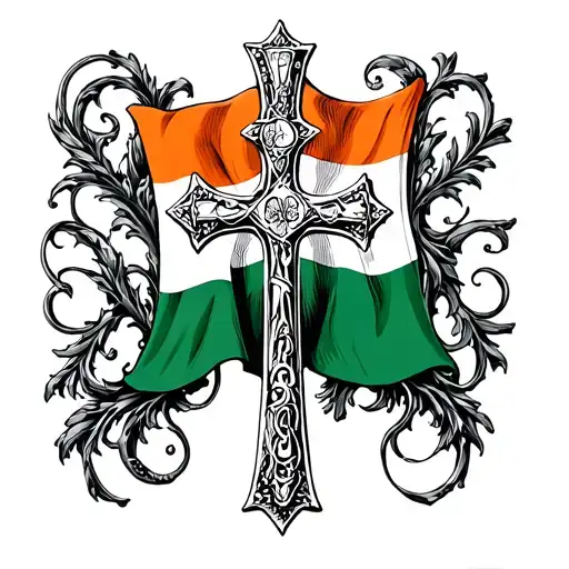 Cross Surrounded By Irish Flag And Initials Gem