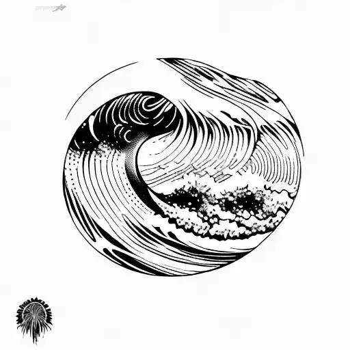 Ocean Wave Barrel Fine Line Sunset