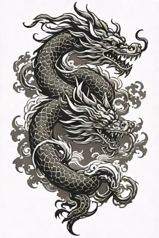 A Chinese Dragon Weaving Between Clouds And Smoke