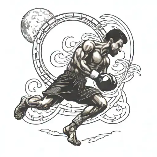 Muay Thai Fighter On The Path And Moon