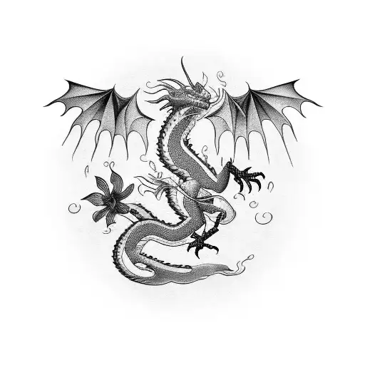 Dragon With Chinese Flowers