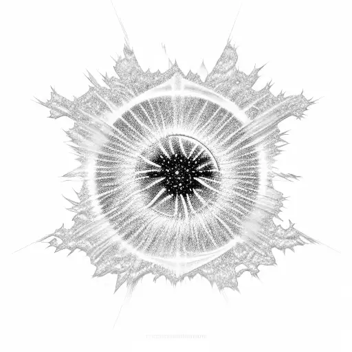 A Blackwork Tattoo Of A Supernova Explosion Within A Crystal Structure
