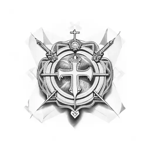 A Royal Throne With Saint Benedict Cross And A Arrow Pointing Up