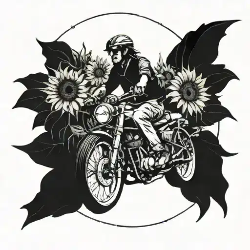 A Portrait Of Fabio Riding A Motorcycle Through A Field Of Sunflowers