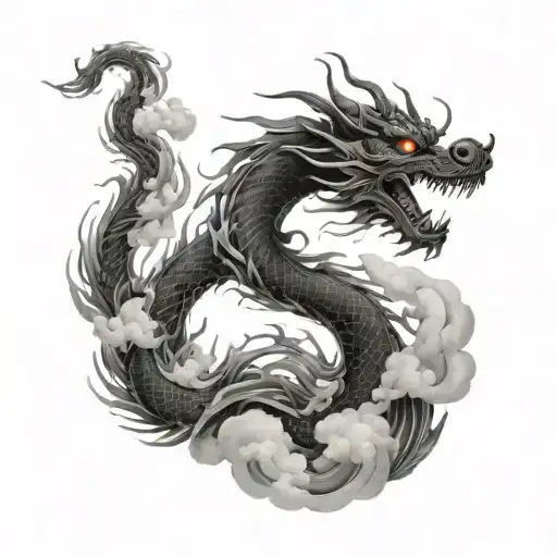 A Chinese Dragon Weaving Between Clouds And Smoke