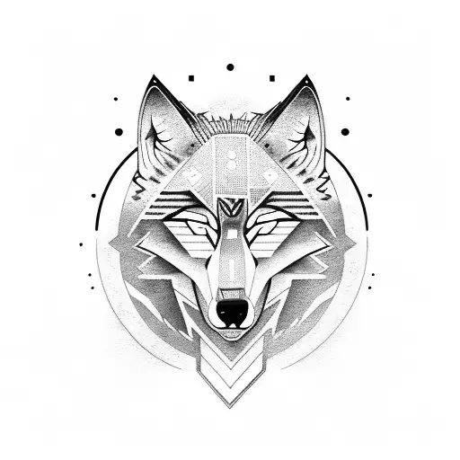 A Tribal-inspired Tattoo Of A Wolf Howling At The Moon