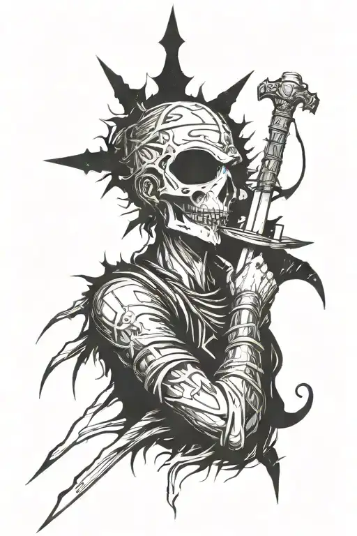 I Want A Forearm Tattoo Of A Grungy Figure With A Sword And It To Be Very Fineline