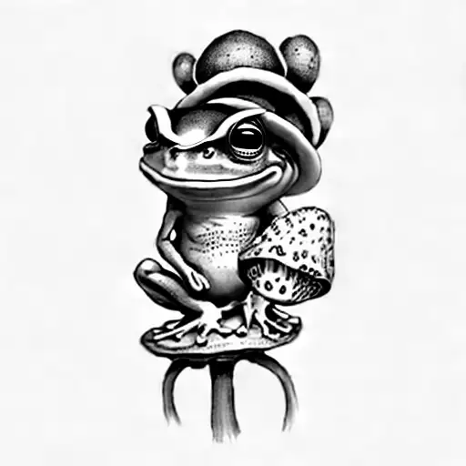 A Frog On A Mushroom With 2 Frogs On The Bottom Next To The Mushroom