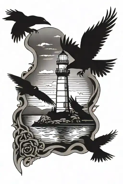 Lighthouse And Ravens