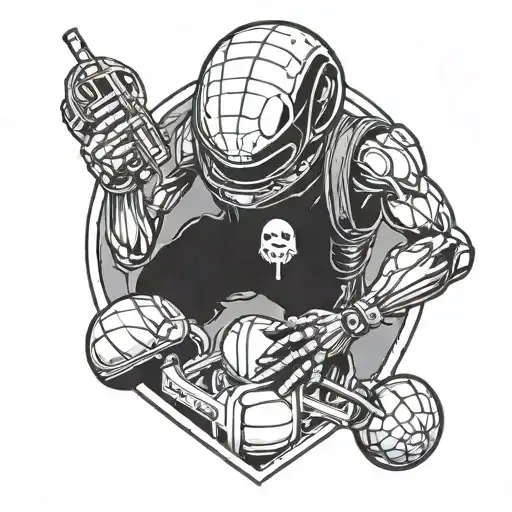 Alien Basketball Player Using Power Tools On A Spaceship